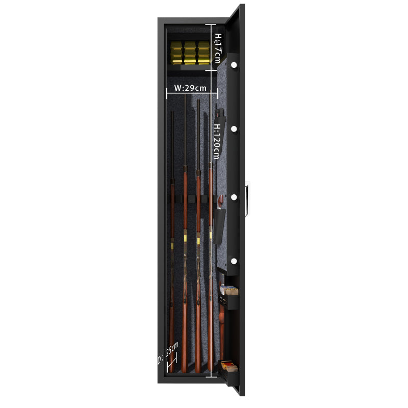 Gewehrschrank für 5 Langwaffen, Gewehrsafe für Gewehre und Pistolen, Schrotflinten-Safe, Schnellzugriff. Geeignet zur sicheren Aufbewahrung von Langwaffen und Schuss. H 138 cm × B 30 cm × T 30 cm