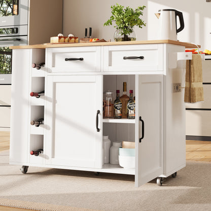 Kücheninsel, Küchenwagen mit Steckdosenleiste ausgestattet, Küchenschrank, Abnehmbare Servierwagen mit Weinregal,buffetschrank, Speisewagen mit Holzmaserung, buffetschrank, weiß