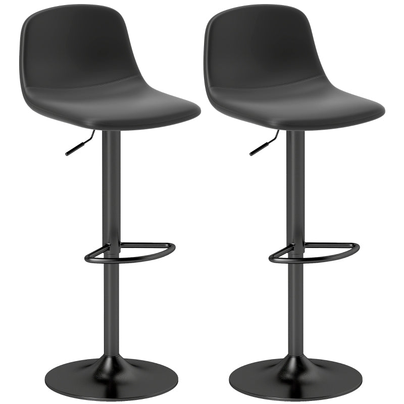 Barhocker 2er Set Höhenverstellbar Drehbar Barstuhl Tresenhocker mit Rückenlehne und Fußstütze, Rutschfest Hocker, Kunstleder, Schwarz