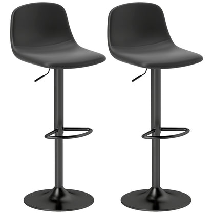 Barhocker 2er Set Höhenverstellbar Drehbar Barstuhl Tresenhocker mit Rückenlehne und Fußstütze, Rutschfest Hocker, Kunstleder, Schwarz