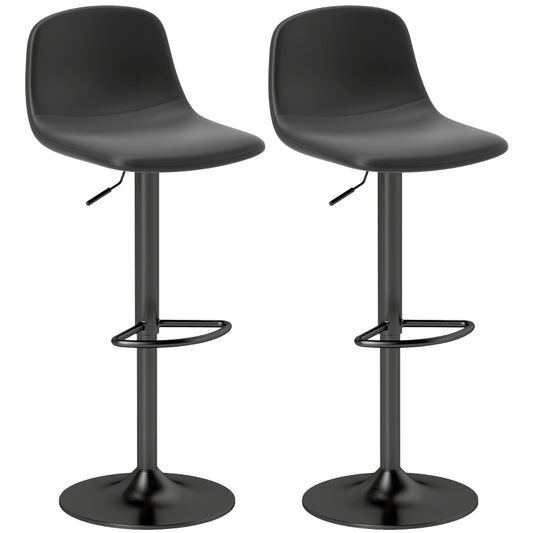 Barhocker 2er Set Höhenverstellbar Drehbar Barstuhl Tresenhocker mit Rückenlehne und Fußstütze, Rutschfest Hocker, Kunstleder, Schwarz