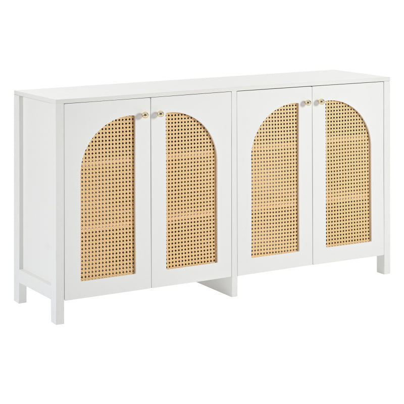 Modernes Sideboard im minimalistischen Stil 4-Rattantür, Metallgriff einfaches Buffetschrank für Esszimmer, Wohnzimmer, Küche (weiß)