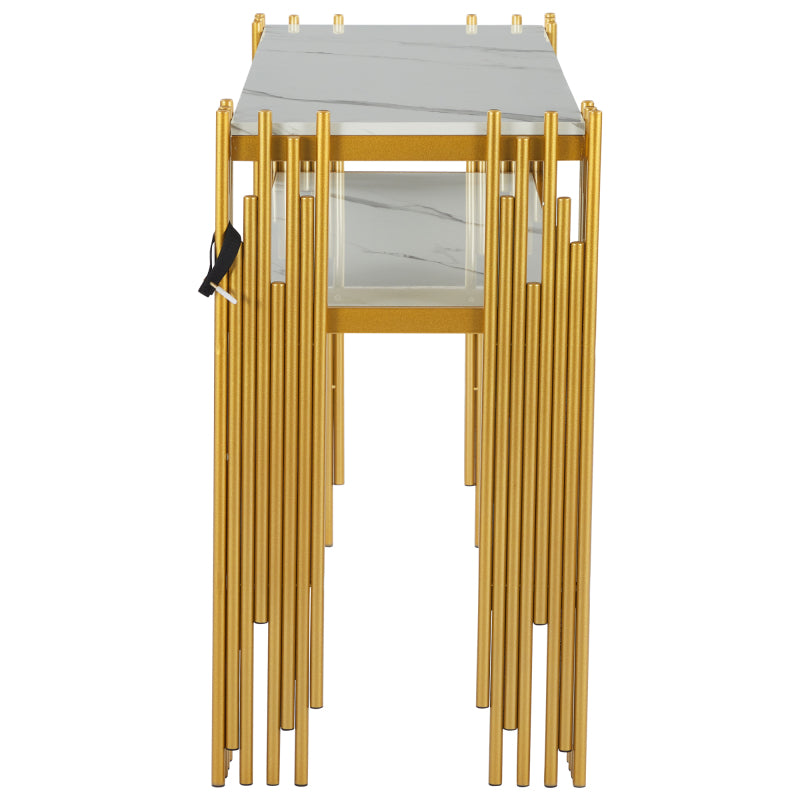 Mid-Century Modern Wohnzimmer Beistelltisch, Konsolentisch, weißer Korpus mit goldenen Beinen, doppellagiges MDF, belastbar bis 40 kg