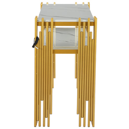 Mid-Century Modern Wohnzimmer Beistelltisch, Konsolentisch, weißer Korpus mit goldenen Beinen, doppellagiges MDF, belastbar bis 40 kg