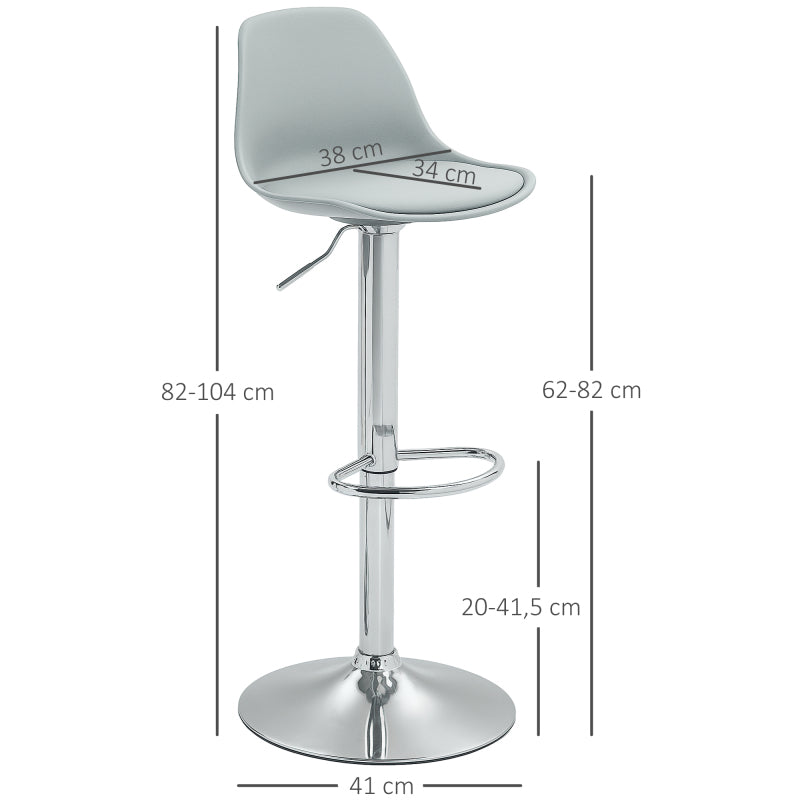 Barhocker 2er Set, Gepolstert Barstuhl mit Stahlgestell, Lehne, Höhenverstellbar Küchenstühle mit Fußstütze 360° Drehbar, Grau