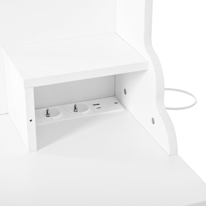 Große Schminktisch mit verstellbaren LED-Beleuchtung und Steckdosen, für das Schlafzimmer, Weiß