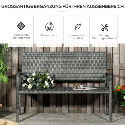 Gartenbank Rattan Optik Parkbank mit Stahlrahmen für 2 Personen Balkonbank bis 320 kg belastbar Grau Gartenmöbel