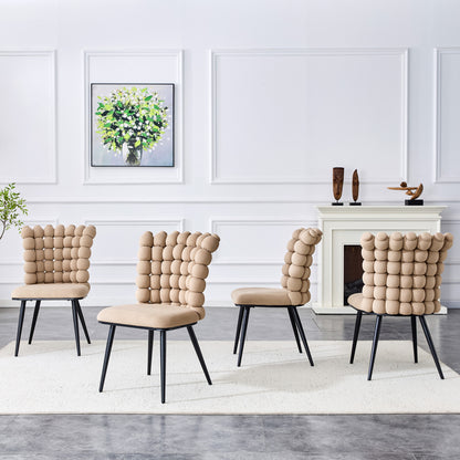 Esszimmerstuhl 2er Set Samt, Schwarz-Metallbeine, Modern Luxus, Camel