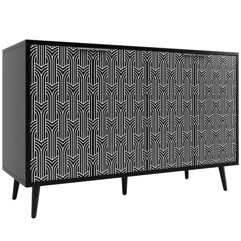 Esszimmerschrank (120×35×78cm), Esszimmer- und Wohnzimmer-Aufbewahrungsschrank, einzigartiges Schranktürdesign, freistehender Schrank, Antidumping, Fischgrätenmuster, geschnitzte Tür, schwarz