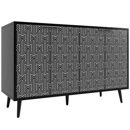 Esszimmerschrank (120×35×78cm), Esszimmer- und Wohnzimmer-Aufbewahrungsschrank, einzigartiges Schranktürdesign, freistehender Schrank, Antidumping, Fischgrätenmuster, geschnitzte Tür, schwarz