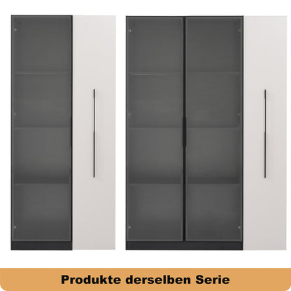 Multifunktionsschrank 70x40x160cm - LED Vitrine mit Glastür aus gehärtetem Glas & Aluminiumrahmen, Seitenauszug auf Rollen, Schwarz-Weiß