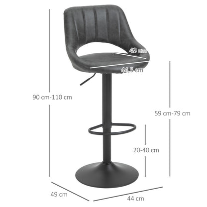 Barhocker-Set 2 drehbare Küchenhocker höhenverstellbar mit Fußstütze in Lederoptik und Metallrahmen, Grau