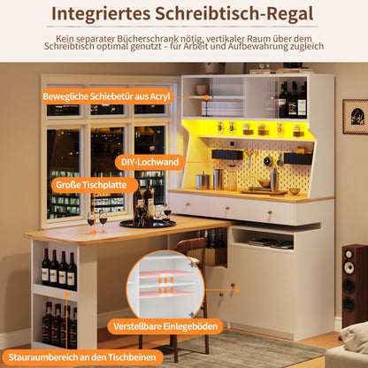 Küchenschrank 137x45x178cm hohes Küchenbuffet mit LED-App-Steuerung, Ausziehbarer Tischplatte & Stecktafel, Mehrzweckschrank MDF Weiß/Holz