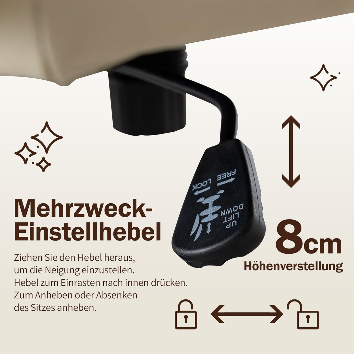 Bürostuhl Ohne Armlehnen,Home Office Stuhl Keine Räder,Heavy Duty Metallbasis,120°Schaukelnder breiter Sitz Ergonomischer Stuhl, Dicken gepolsterte Dreh Eitelkeit Stuhl für Heim und Büro Beige+PU+Metal