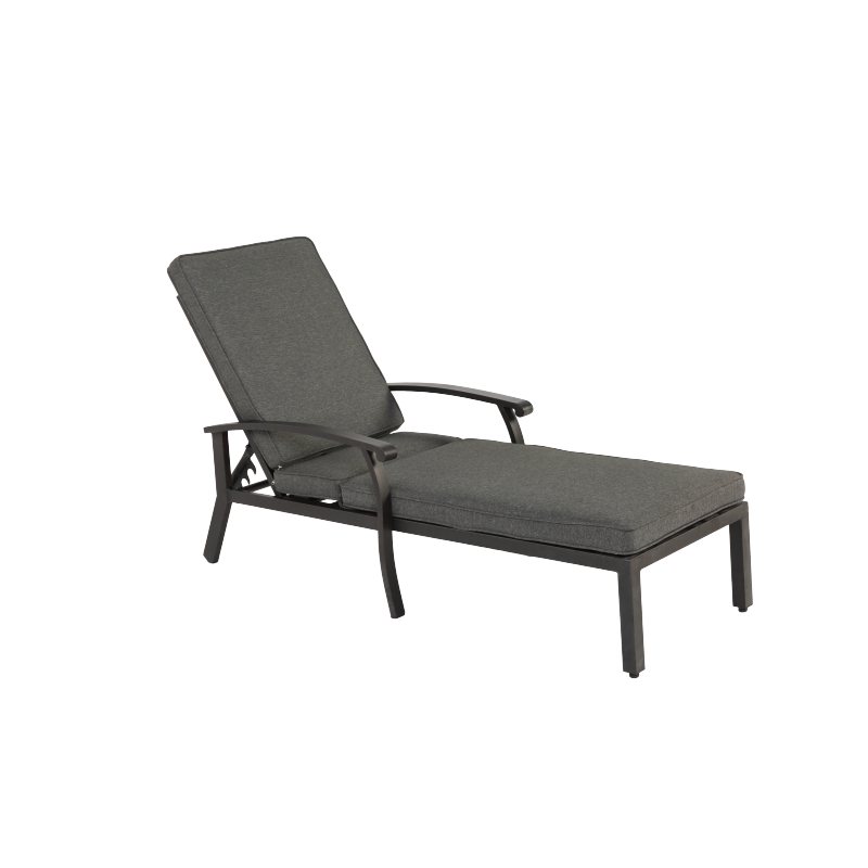 Lounge Patio Chair with Cotton Cushion, Adjustable Reclining Rust-Resistant Aluminum  Poolside Chaise Lounge Furniture, Waterproof Grey Cushion (1pc)