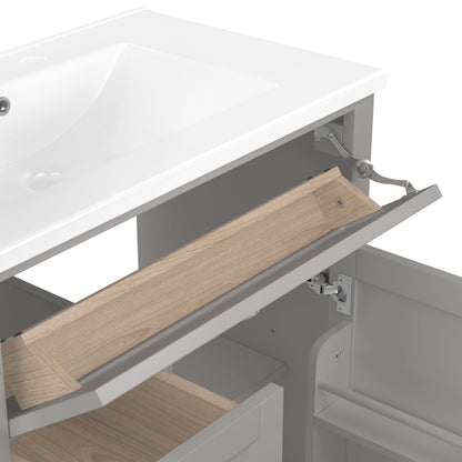 76x46x87cmBodenstehender Badezimmerschrank mit Waschbeck, Waschtisch, feuchtigkeitsbeständig lackiert, Soft-Close-Schubladenführungen, Türregale,ausklappbare Schublade,verstellbare Ablagefläche, grau