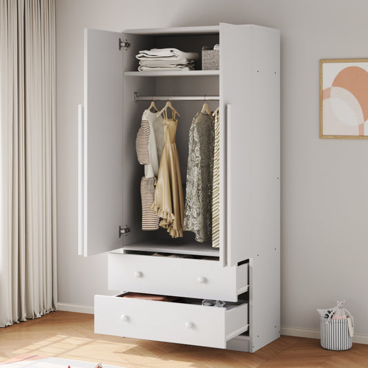 Kleiderschrank 70*40*170cm, Doppeltüren-Design, mit Schubladen und Ablagefächern, weiß