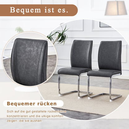 Elegantes Design im europäischen Stil: 2 Stühle mit grauem verrücktes Pferdeleder Textur PU Komfort Sitzen mit silbernen Metallbeinen