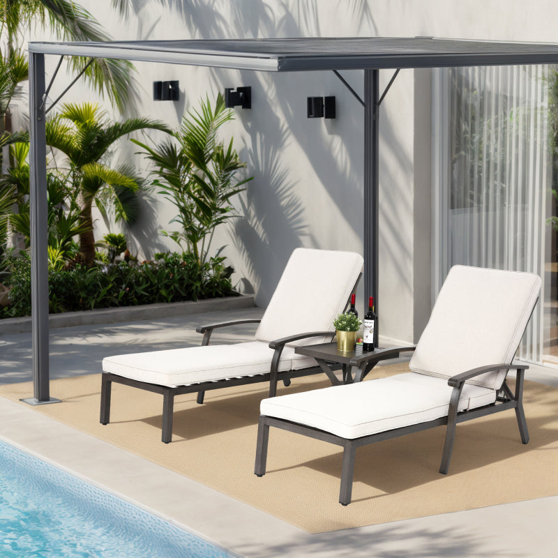 Lounge Patio Chair with Cotton Cushion, Adjustable Reclining Rust-Resistant Aluminum  Poolside Chaise Lounge Furniture, Waterproof Beige Cushion (1pc)