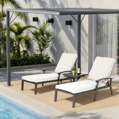 Lounge Patio Chair with Cotton Cushion, Adjustable Reclining Rust-Resistant Aluminum  Poolside Chaise Lounge Furniture, Waterproof Beige Cushion (1pc)