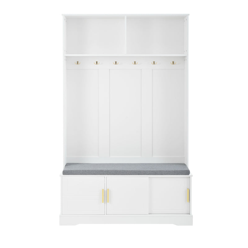 Garderobenständer mit  Schuhbank, Garderobe,  6 Dreifach-Haken,freistehend, platzsparend, für Eingangsbereich,Flur, Weiß