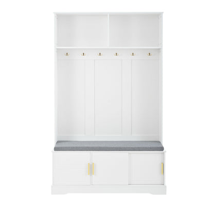 Garderobenständer mit  Schuhbank, Garderobe,  6 Dreifach-Haken,freistehend, platzsparend, für Eingangsbereich,Flur, Weiß