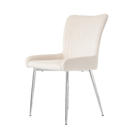 Samt-Esszimmerstuhl, 2er-Set, Lounge-Stuhl mit vier Silberne Metallstützbeinen, Lendenwirbelstütze, Beige