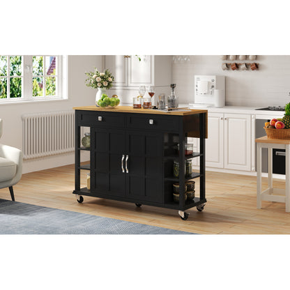 Multifunktionaler Küchenwagen mit klappbarer Arbeitsplatte, 120×65 cm erweiterbar, 2 Schubladen, geräumige Aufbewahrung, auf Rollen – Stilvoller Servierwagen für Küche, Esszimmer & Wohnzimmer