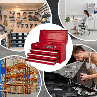 20,3 Zoll Metall-Werkzeugkasten mit Schubladen, tragbarer Werkzeugkasten aus Stahlmetall  (rot, 3 Schubladen)