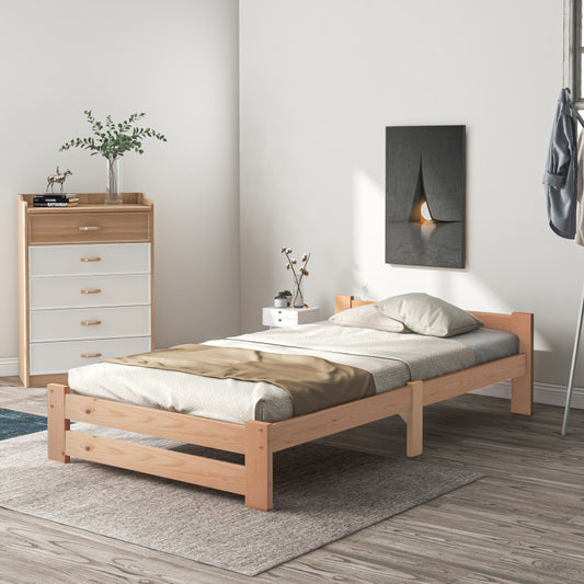 Solide Massivholzbett Futonbett Massivholz Natur Bett aus mit Kopfteil und Lattenrost , Natur (200x90cm)