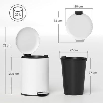 Mülleimer 20L Treteimer mit Deckel & Fußpedal, Kosmetikeimer aus Metall, Müllbehälter mit Inneneimer für Wohnzimmer & Büro