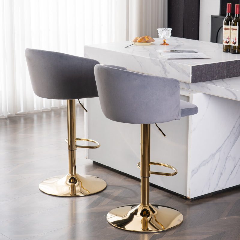 Modern rotatable height adjustable bar stools, modern bar stools for kitchen, bar, and restaurant counters, lift stools with middle backrest and gold footrest (Grau Set of 2)
