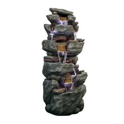 40.5inches High Rocks Outdoor Water Fountain with LED Lights