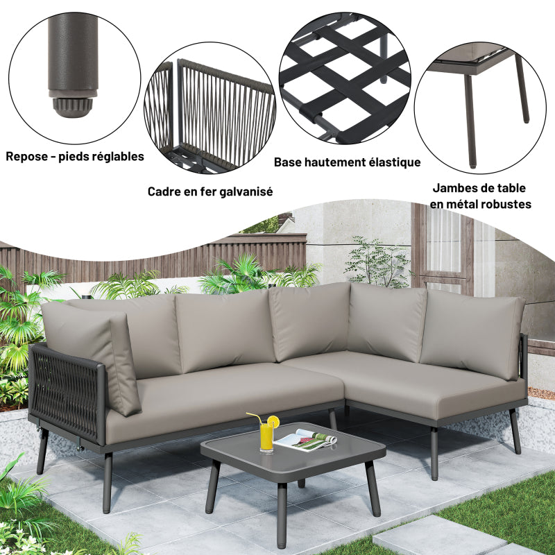 Eisen Garten Loungesessel Set, U-förmiges Gartenmöbel Set, balkon möbel, Wetterfestes Outdoor Ecksofa, terassenmöbel außen, für 8 Personen, mit 2 Tischen und 4 Zweisitzer-Sofas, Kissen inklusive, vers