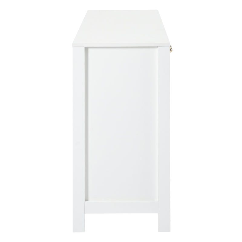 Modernes Sideboard im minimalistischen Stil 4-Rattantür, Metallgriff einfaches Buffetschrank für Esszimmer, Wohnzimmer, Küche (weiß)