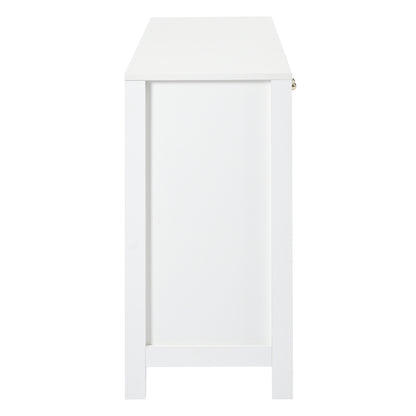 Modernes Sideboard im minimalistischen Stil 4-Rattantür, Metallgriff einfaches Buffetschrank für Esszimmer, Wohnzimmer, Küche (weiß)