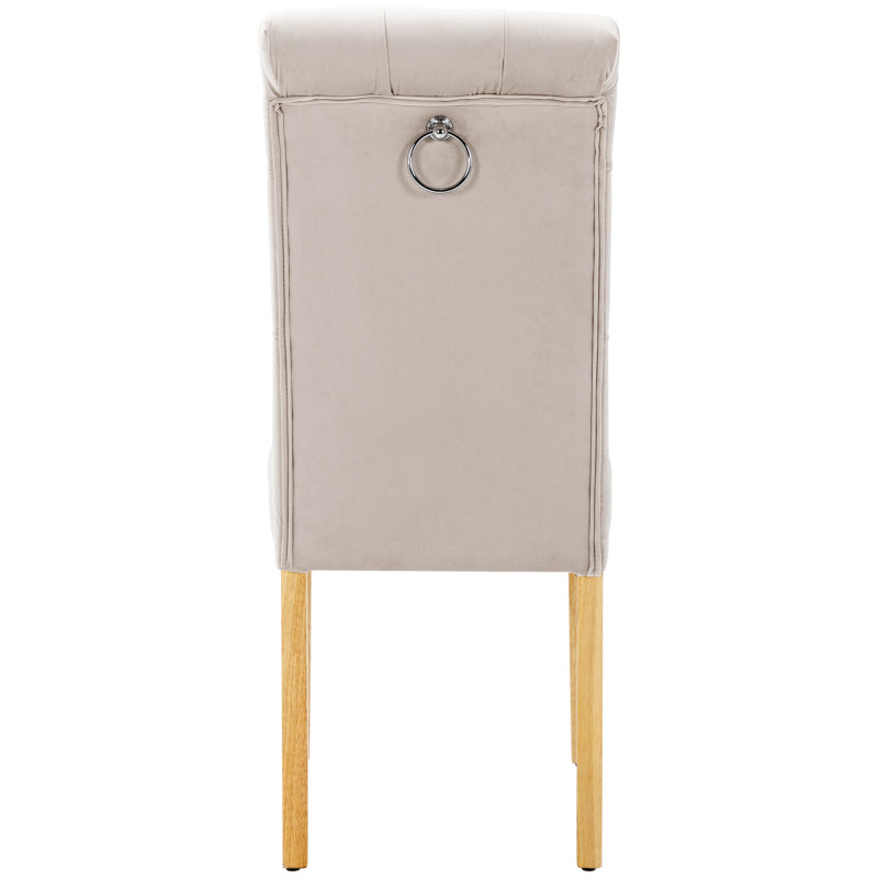 Samt Esszimmerstühle 2er Set mit Eichenbeinen, Knopf, Beige