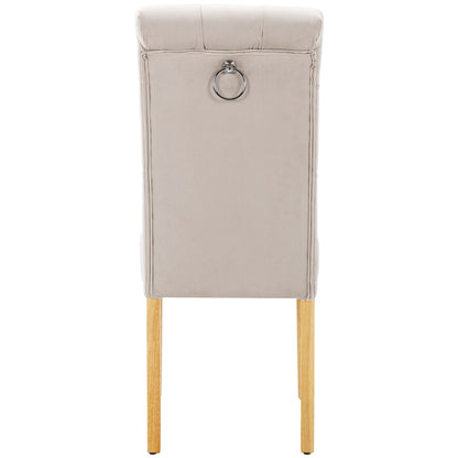 Samt Esszimmerstühle 2er Set mit Eichenbeinen, Knopf, Beige