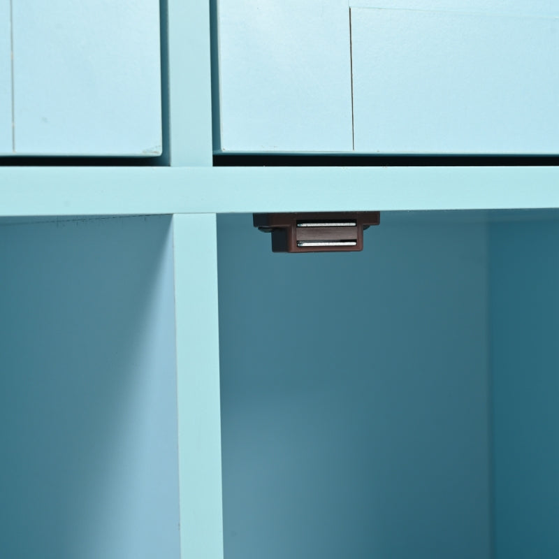 139x46(71)x91,5 cm großer Esswagen/Anrichte, Korpus Blau + Arbeitsplatte in Massivholzmaserung, klappbare Arbeitsplatte, Ablagetür, Rollen, auswechselbare Massivholzfüße, geeignet für Esszimmer, Küche