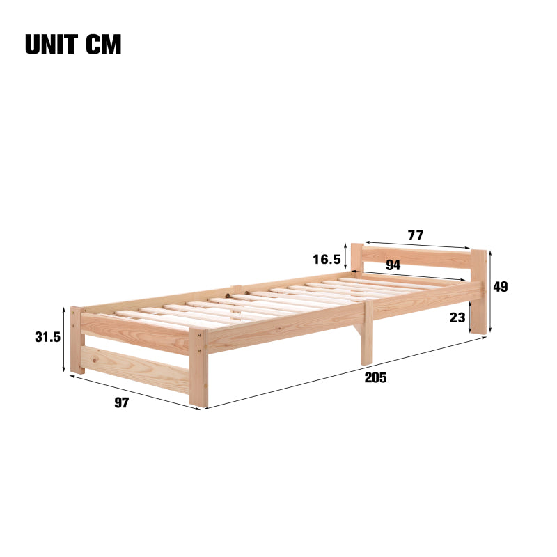 Solide Massivholzbett Futonbett Massivholz Natur Bett aus mit Kopfteil und Lattenrost , Natur (200x90cm)
