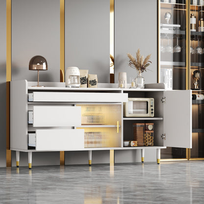 Sideboard mit Glasschiebetüren und LED-Beleuchtung – Freistehende Kommode aus Holz, Weiß