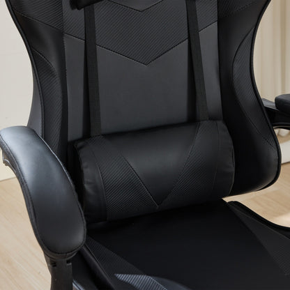 Gaming Stuhl Racing Design, 155° Liegefunktion, Fußstütze, Lendenmassage, Schwarz