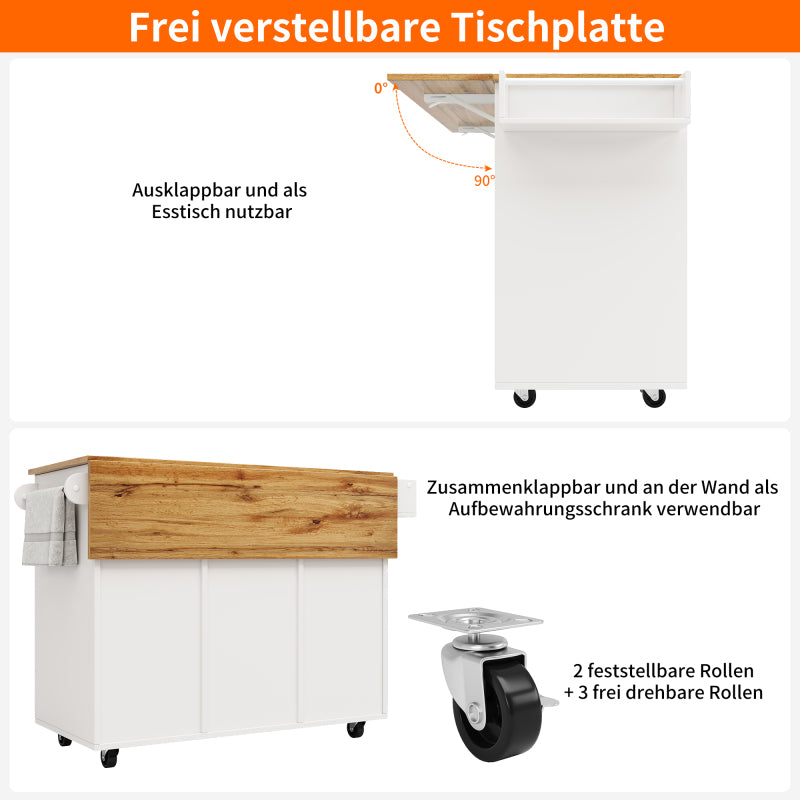 Moderne Kücheninsel, Küchenschrank, buffetschrank, Speisewagen mit Holzmaserung, buffetschrank, Multifunktionale Esstisch mit Speicherraum, Speisewagen mit Snackregalen und Stretchfunktionsschränken