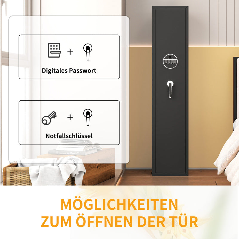 Gewehrschrank für 5 Langwaffen, Gewehrsafe für Gewehre und Pistolen, Schrotflinten-Safe, Schnellzugriff. Geeignet zur sicheren Aufbewahrung von Langwaffen und Schuss. H 138 cm × B 30 cm × T 30 cm