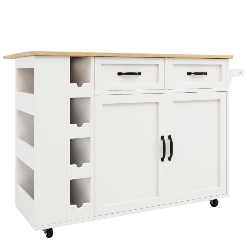 Kücheninsel, Küchenwagen mit Steckdosenleiste ausgestattet, Küchenschrank, Abnehmbare Servierwagen mit Weinregal,buffetschrank, Speisewagen mit Holzmaserung, buffetschrank, weiß