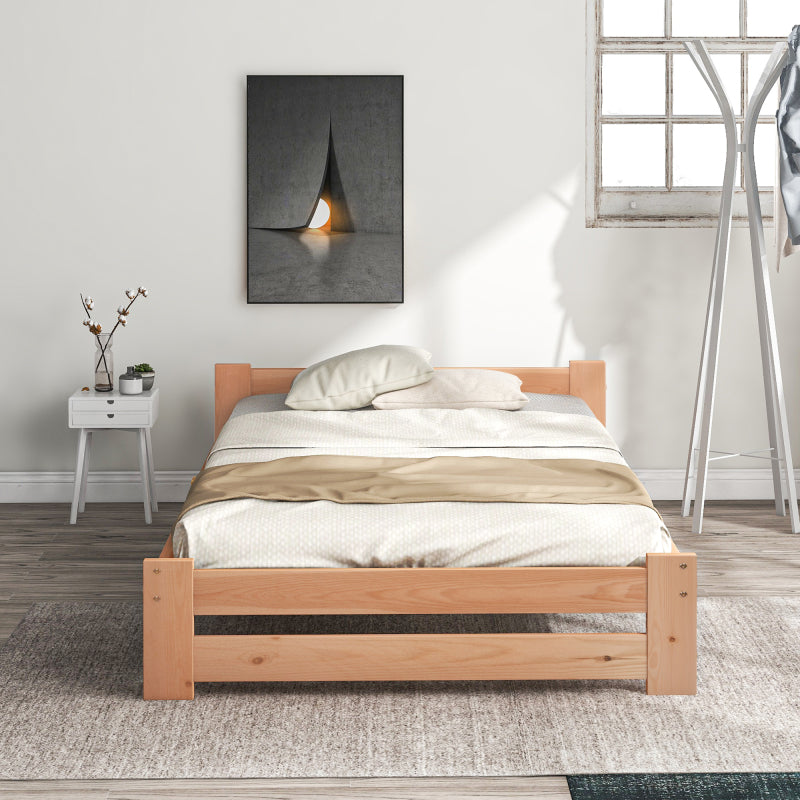 Solide Massivholzbett Futonbett Massivholz Natur Bett aus mit Kopfteil und Lattenrost , Natur (200x90cm)