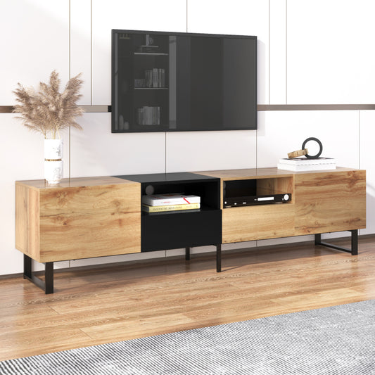Moderner TV-Ständer mit schwarzem und holzfarbenem Design – geräumiger Stauraum, robuste Konstruktion