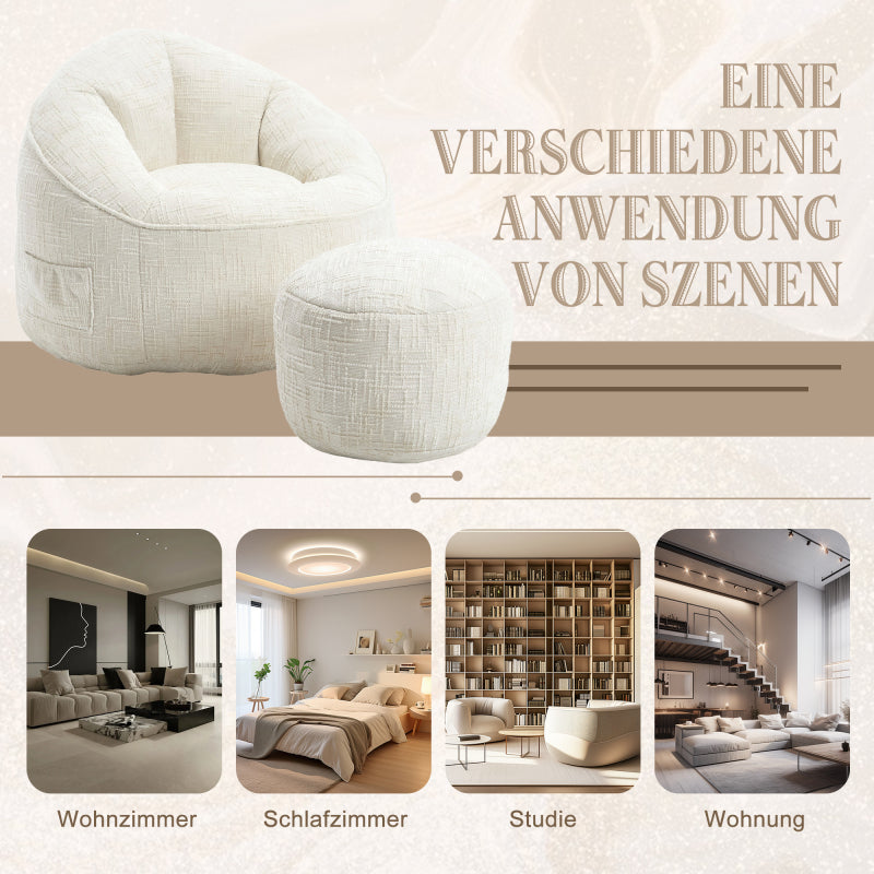 Sitzsack Sofa Stuhl für Erwachsene mit Fußstütze, Beige