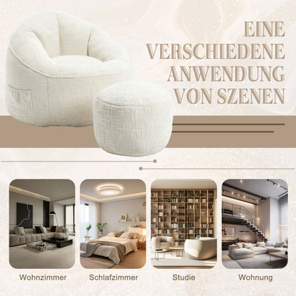 Sitzsack Sofa Stuhl für Erwachsene mit Fußstütze, Beige