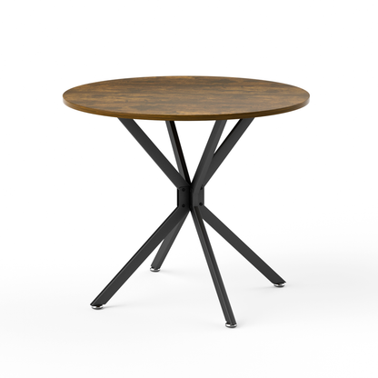 Esstisch Rund 90 cm (Vintagebraun-Schwarz), Küchentisch mit Metallbeinen, Industrial Design